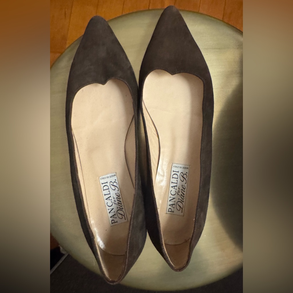 Pancaldi By Diane B Suede Pointed Toe Flats In Dark Brown. Made In Italy